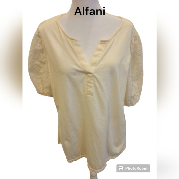 ALFANI Puff Sleeve Cream Top XL - Picture 1 of 4